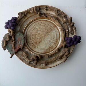 Handmade Artisan Pottery Plate Grape Vine Motif Decorative Ceramic B-11
